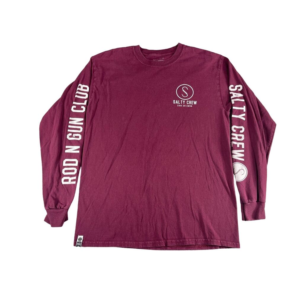 Salty Crew Shirt Mens Medium Maroon Rod N Gun Club Fishing Long Sleeve Swim